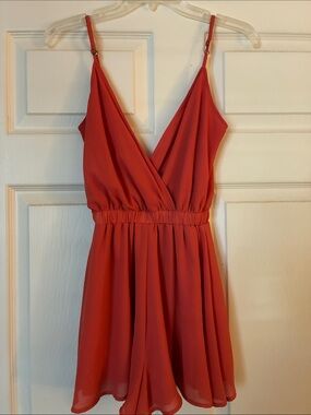 V Neck Coral Chiffon Romper EUC